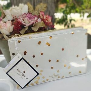 KATE SPADE NEW YORK CONFETTI DOT PENCIL POUCH W/BONUS KS ERASER NWT